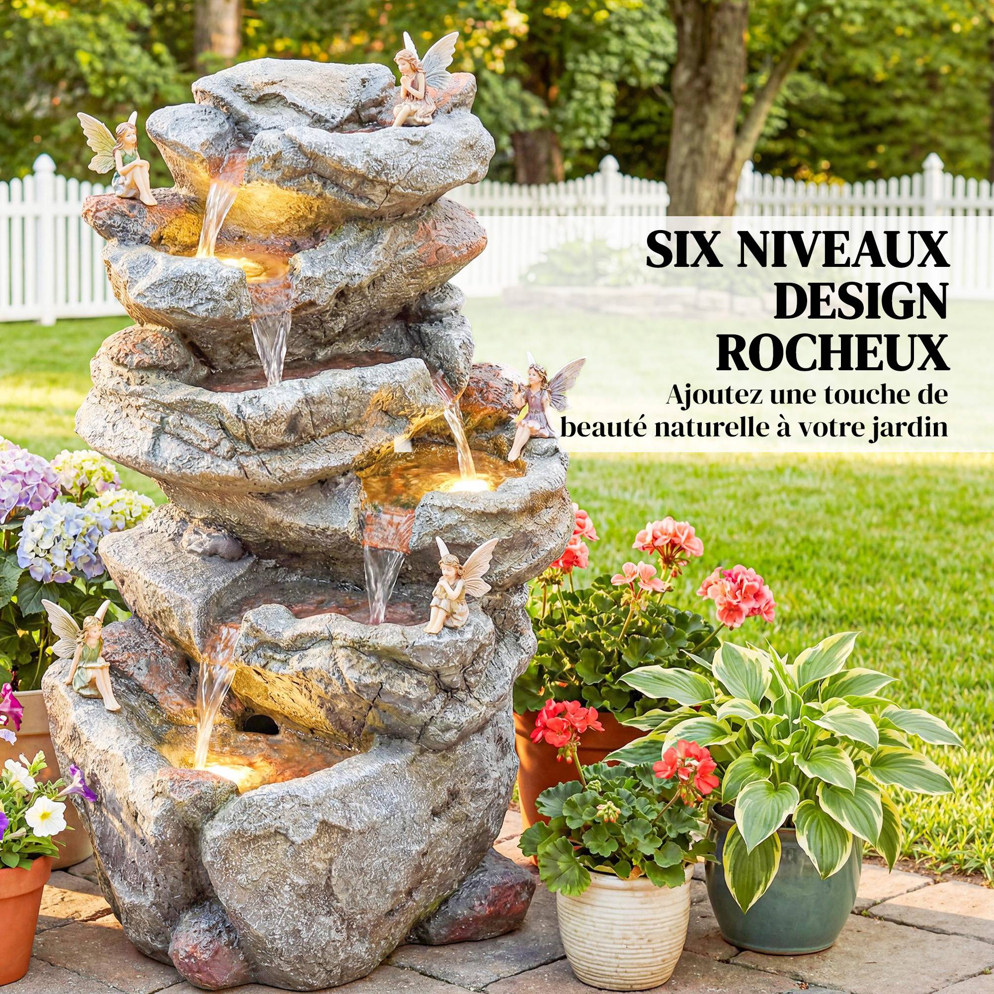 Title: Fontaine de jardin résine gris 33 x 27 x 53 cm - PANGIVO - Image 6