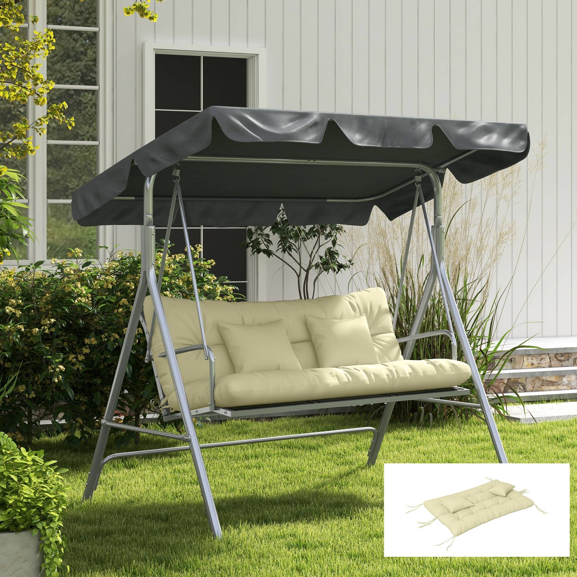 Ensemble de 4 coussins d'extérieur pour balancelle de jardin, 1 coussin d'assise coussins de dossier et 2 oreillers - Image 9