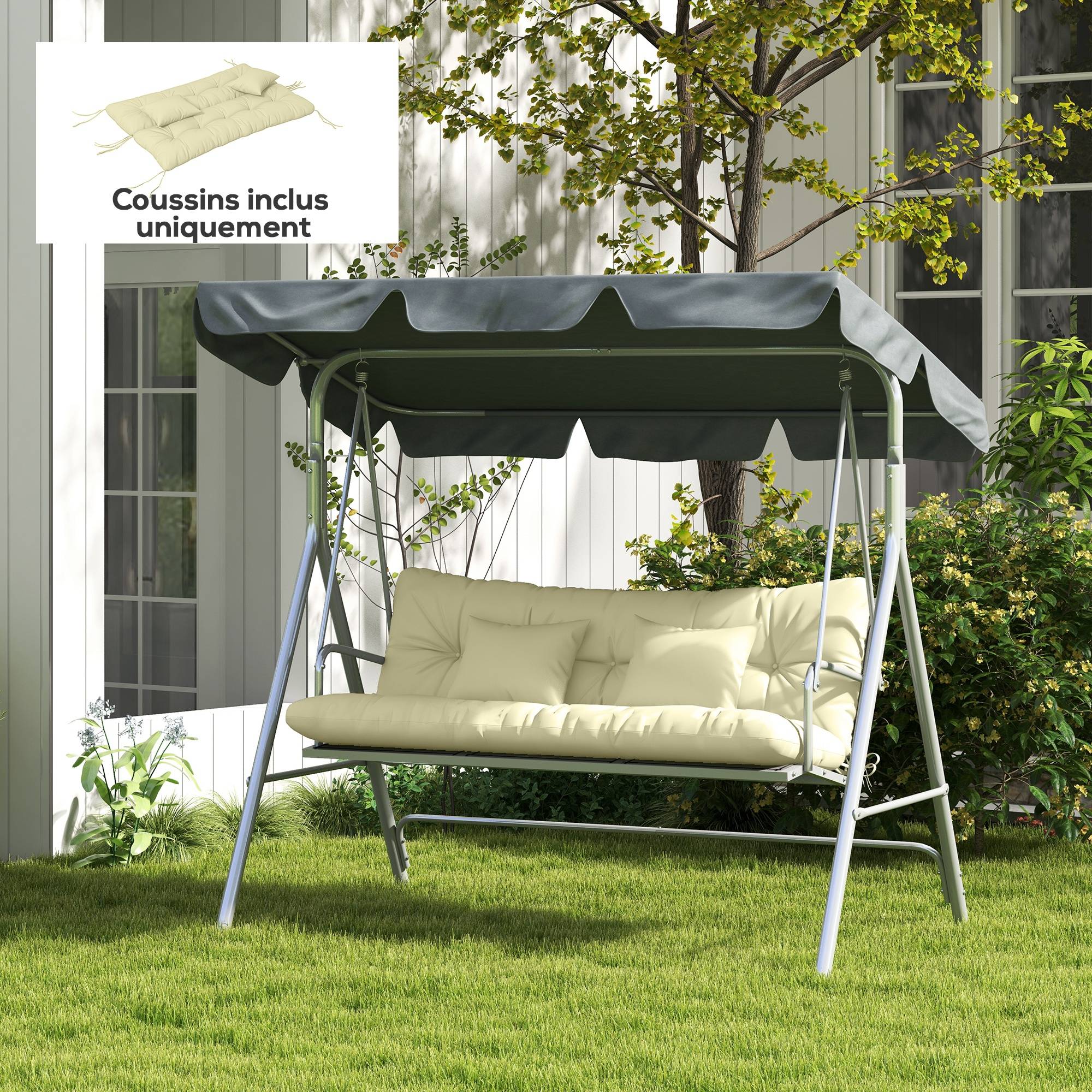 Ensemble de 4 coussins d'extérieur pour balancelle de jardin, 1 coussin d'assise coussins de dossier et 2 oreillers - Image 4