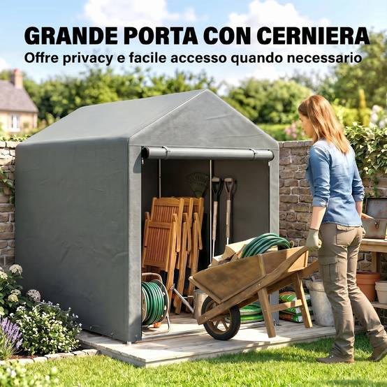 Tente de jardin vélos 1,2x1,8x1,65 m 2 compartiments porte zip imperméable anti-UV gris clair - Image 8