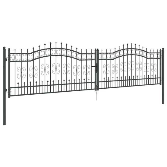 Portail Jardin Double Battant Acier Style Fer Forgé Pointe de Lance 404x151 cm Gris - ComfortXL Outdoor Living - Image 4