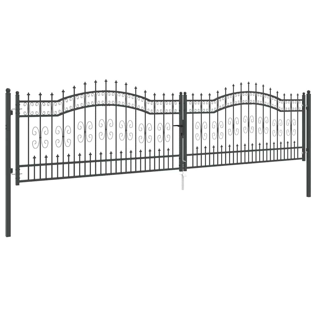 Portail Jardin Double Battant Acier Style Fer Forgé Pointe de Lance 404x151 cm Gris - ComfortXL Outdoor Living - Image 4