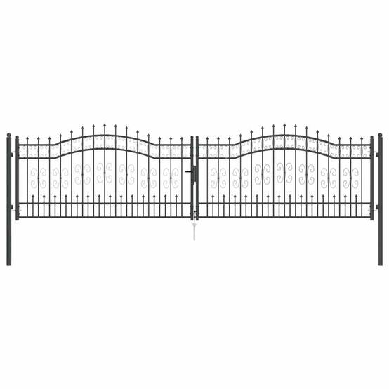 Portail Jardin Double Battant Acier Style Fer Forgé Pointe de Lance 404x151 cm Gris - ComfortXL Outdoor Living - Image 2
