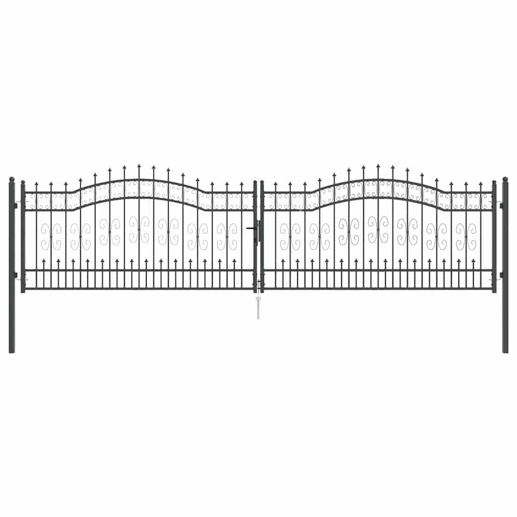 Portail Jardin Double Battant Acier Style Fer Forgé Pointe de Lance 404x151 cm Gris - ComfortXL Outdoor Living - Image 2
