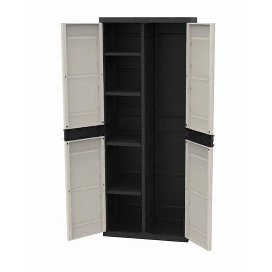 Armoire de rangement TITANIUM Plastiken 2 portes cadenassables, étagères et penderie l70 x p44 x h176 cm, beige et noire - Plastiken - Image 1