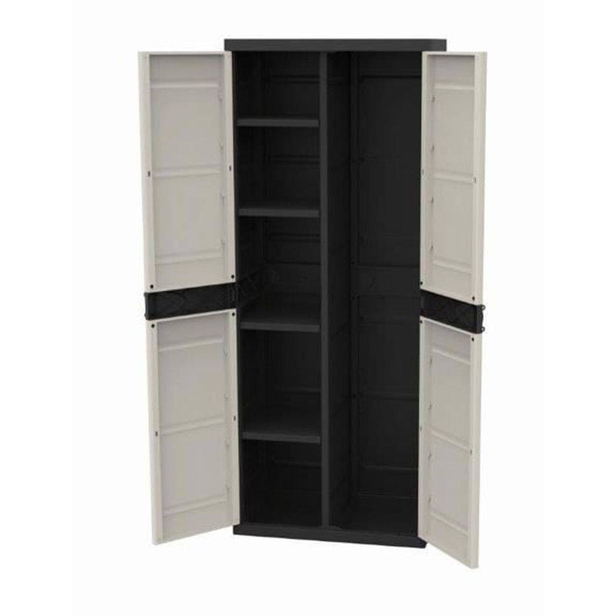 Armoire de rangement TITANIUM Plastiken 2 portes cadenassables, étagères et penderie l70 x p44 x h176 cm, beige et noire - Plastiken - Image 1