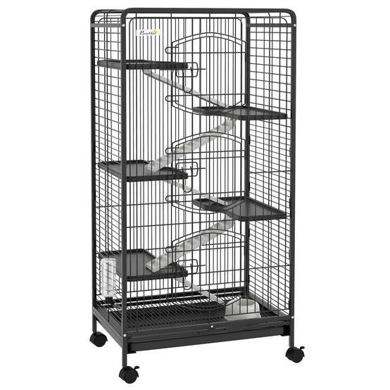 Grande cage rongeur Métal multi-plateformes 6 niveaux avec roues 61x44x131cm Noir - ComfortXL Outdoor Living - Image 2