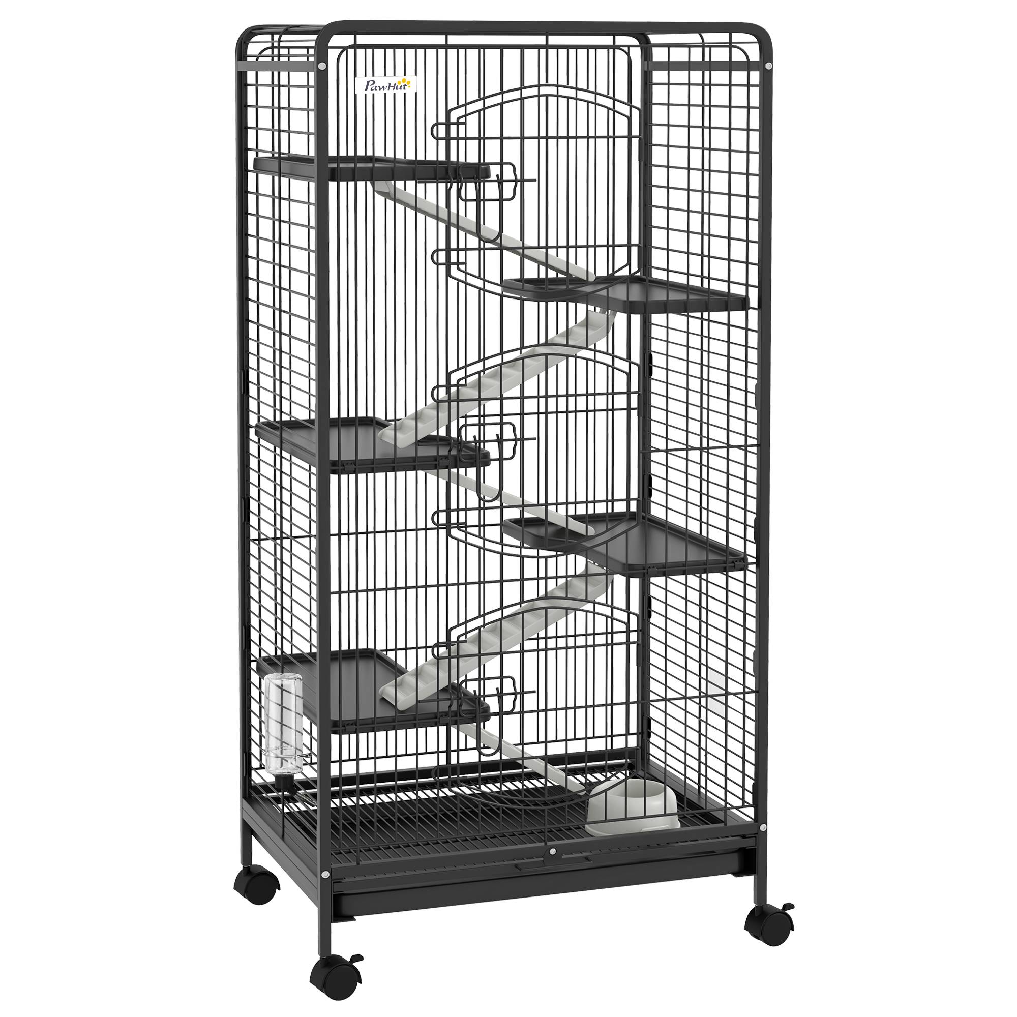 Grande cage rongeur Métal multi-plateformes 6 niveaux avec roues 61x44x131cm Noir - ComfortXL Outdoor Living - Image 2