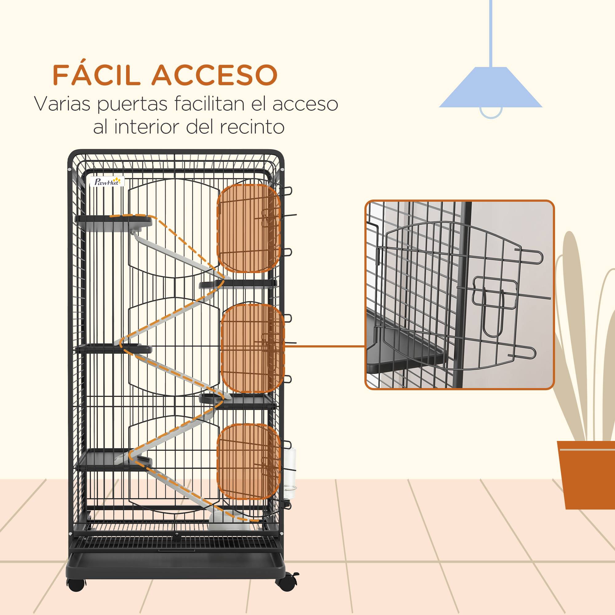 Grande cage rongeur Métal multi-plateformes 6 niveaux avec roues 61x44x131cm Noir - ComfortXL Outdoor Living - Image 9