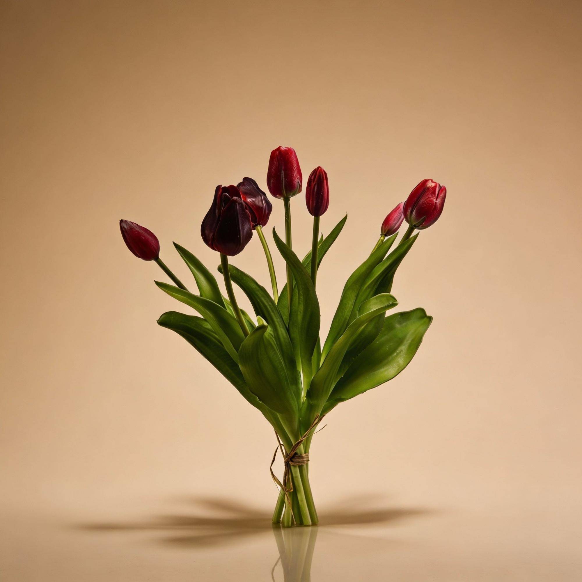 Bouquet de tulipes artificielles rouge profond - 7 tiges - 42 cm - Ø10cm - Plante artificielle - Image 3