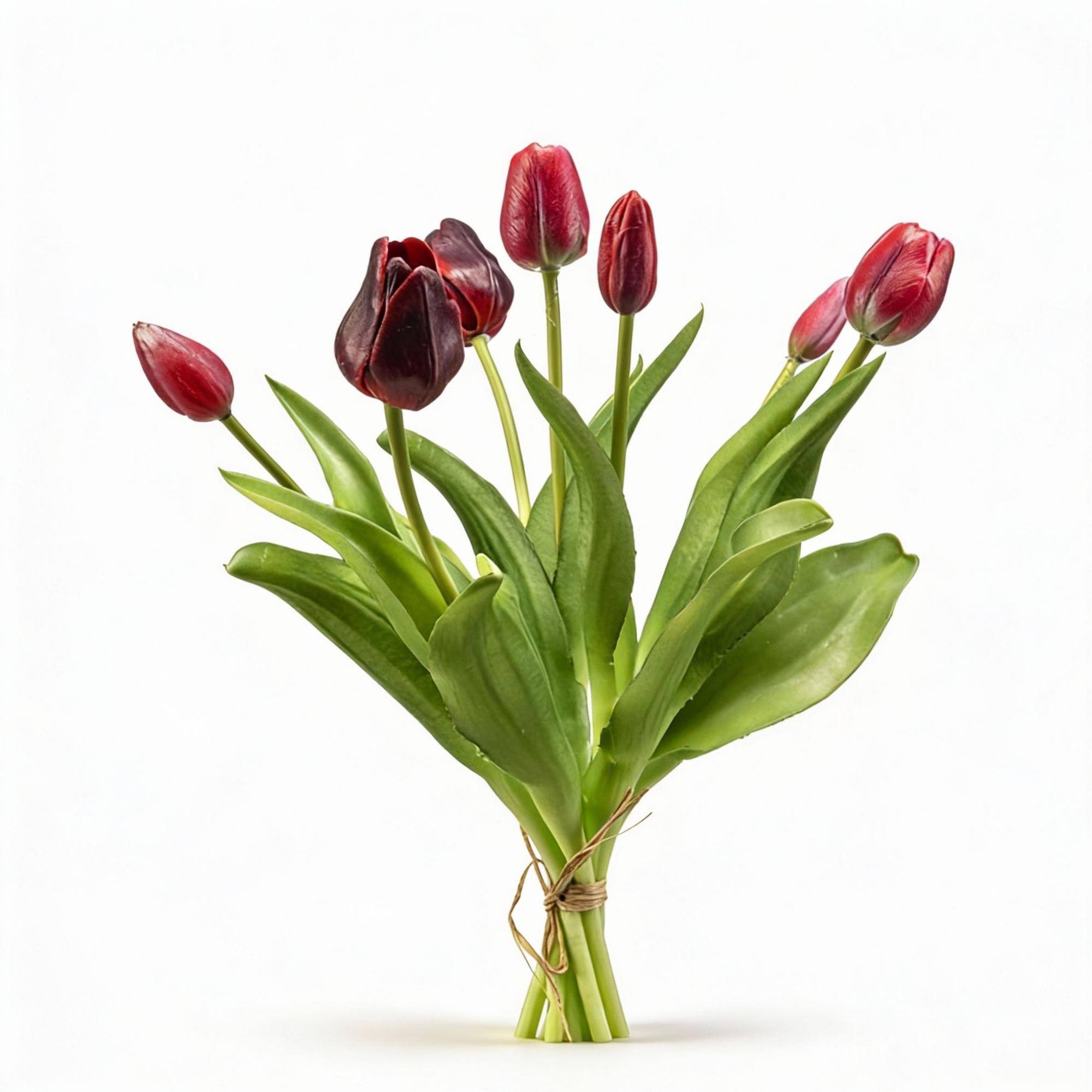 Bouquet de tulipes artificielles rouge profond - 7 tiges - 42 cm - Ø10cm - Plante artificielle - Image 1