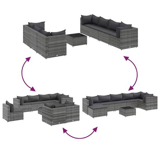 Vidaxl - Salon de jardin 8 pcs avec coussins Gris Résine tressée vidaXL 3308234 - Image 8