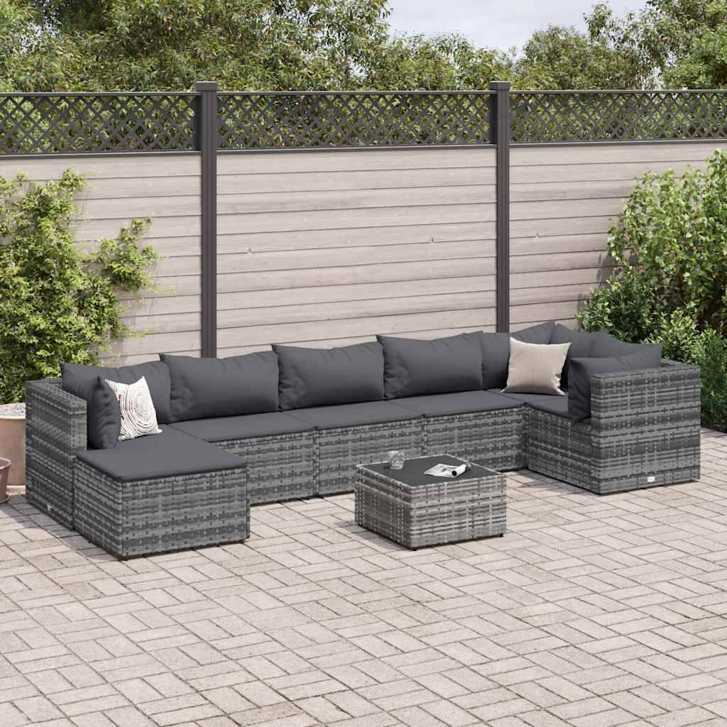 Vidaxl - Salon de jardin 8 pcs avec coussins Gris Résine tressée vidaXL 3308234 - Image 1