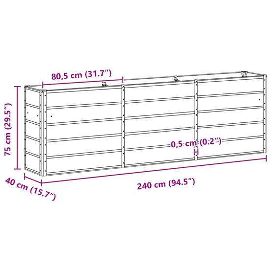 ComfortXL - Jardinière haute XXL 240 cm acier brise-vue pour terrasse jardin 240x40x75 cm Gris clair - ComfortXL Outdoor Living - Image 7