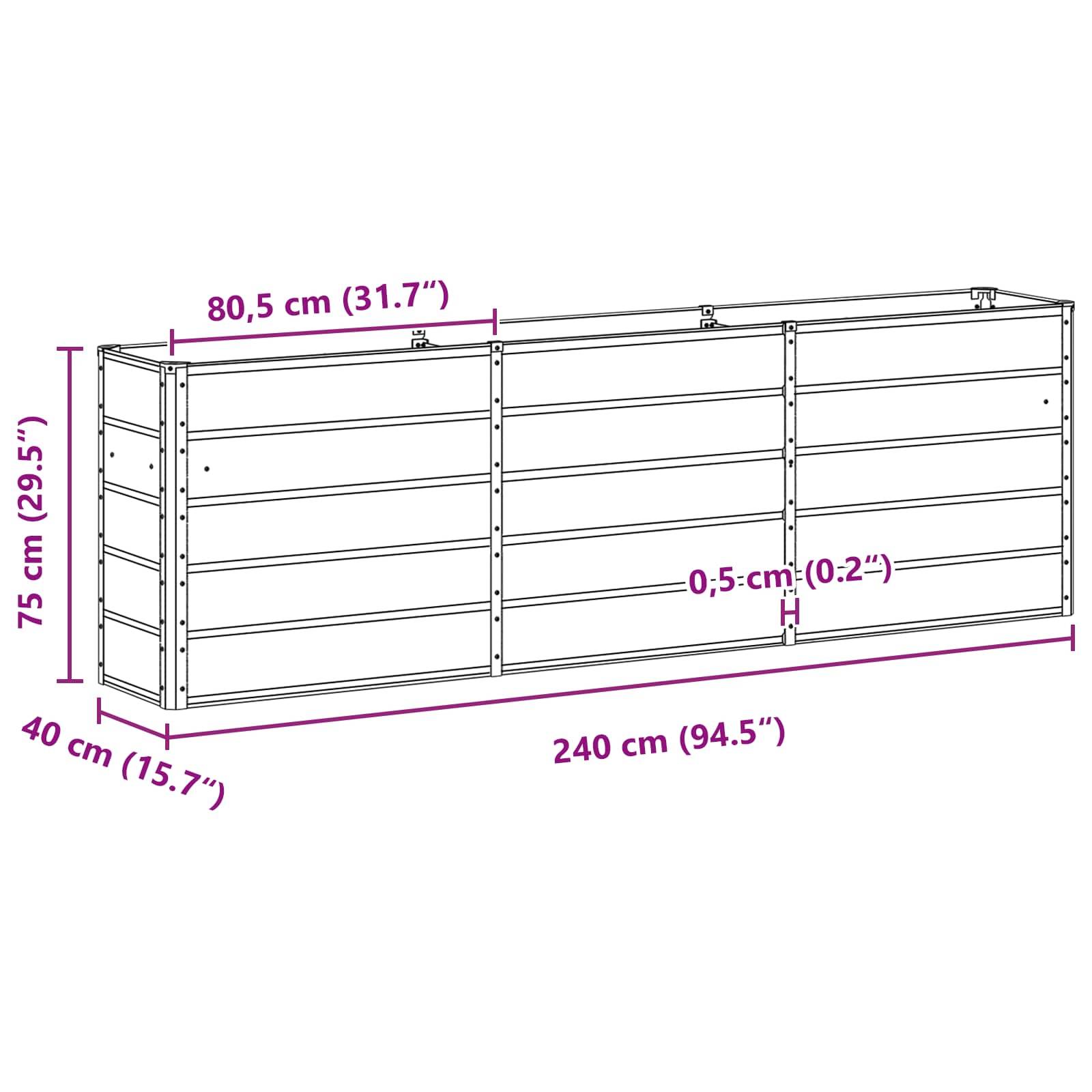 ComfortXL - Jardinière haute XXL 240 cm acier brise-vue pour terrasse jardin 240x40x75 cm Gris clair - ComfortXL Outdoor Living - Image 7