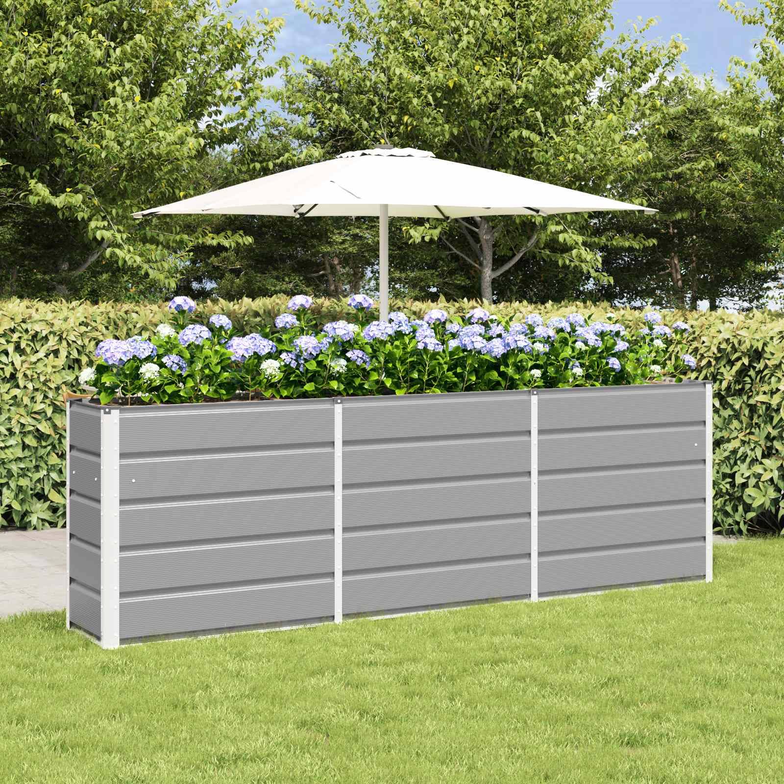 ComfortXL - Jardinière haute XXL 240 cm acier brise-vue pour terrasse jardin 240x40x75 cm Gris clair - ComfortXL Outdoor Living - Image 1