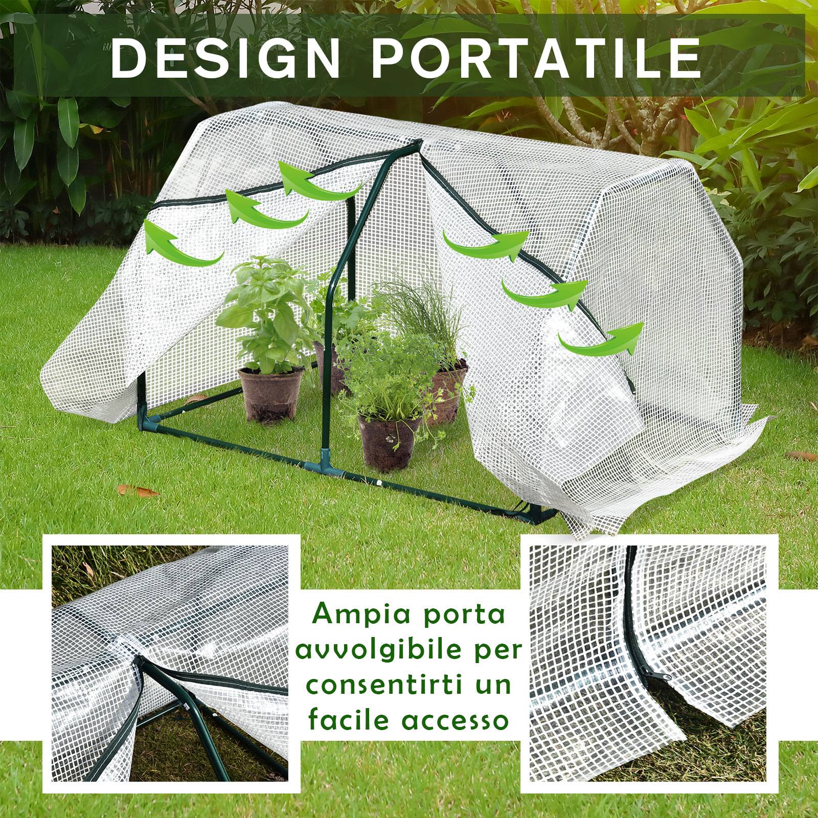 Mini serre jardin et balcon plastique PE et acier, fermeture zip, 99x71x60 cm - Image 8