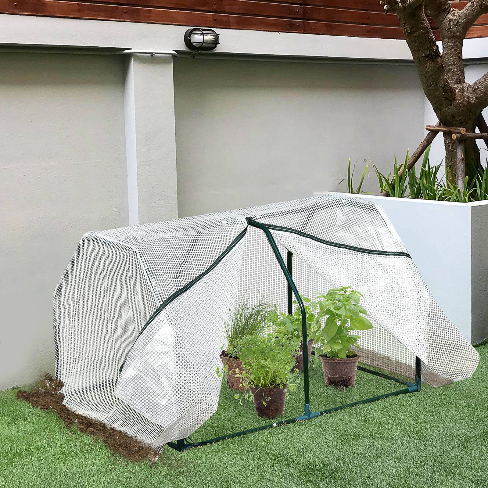 Mini serre jardin et balcon plastique PE et acier, fermeture zip, 99x71x60 cm - Image 3