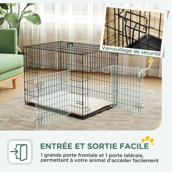 Cage transport pliable acier pour petit chien double porte 76x53x60cm noir - ComfortXL Outdoor Living - Image 7