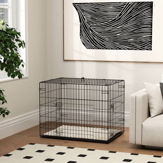 Cage transport pliable acier pour petit chien double porte 76x53x60cm noir - ComfortXL Outdoor Living - Image 10