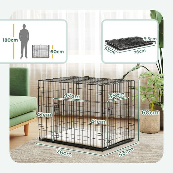 Cage transport pliable acier pour petit chien double porte 76x53x60cm noir - ComfortXL Outdoor Living - Image 5