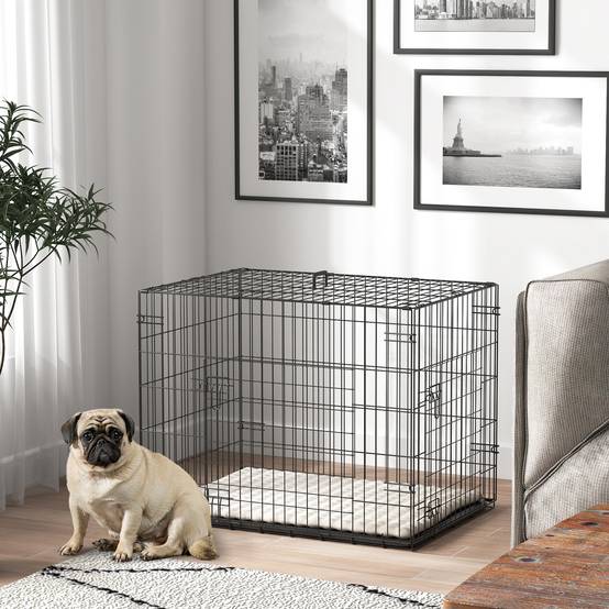 Cage transport pliable acier pour petit chien double porte 76x53x60cm noir - ComfortXL Outdoor Living - Image 4