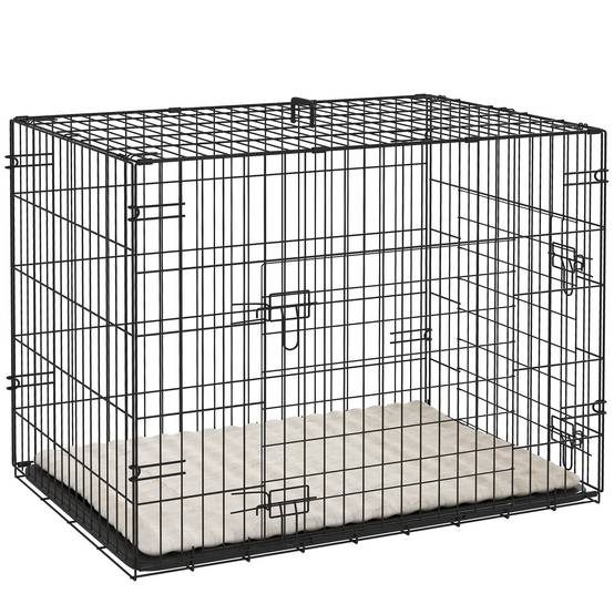 Cage transport pliable acier pour petit chien double porte 76x53x60cm noir - ComfortXL Outdoor Living - Image 1