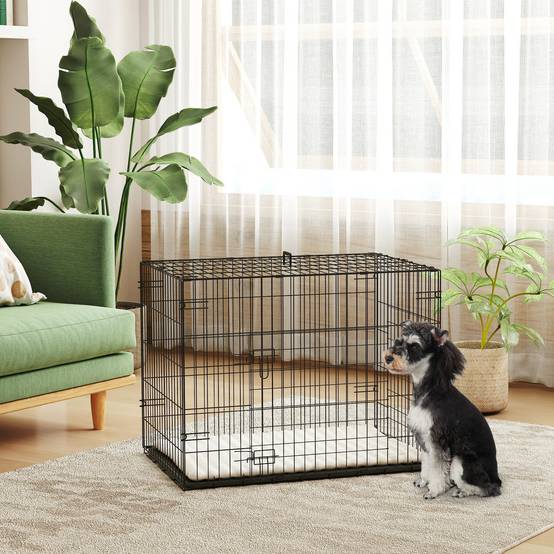 Cage transport pliable acier pour petit chien double porte 76x53x60cm noir - ComfortXL Outdoor Living - Image 3