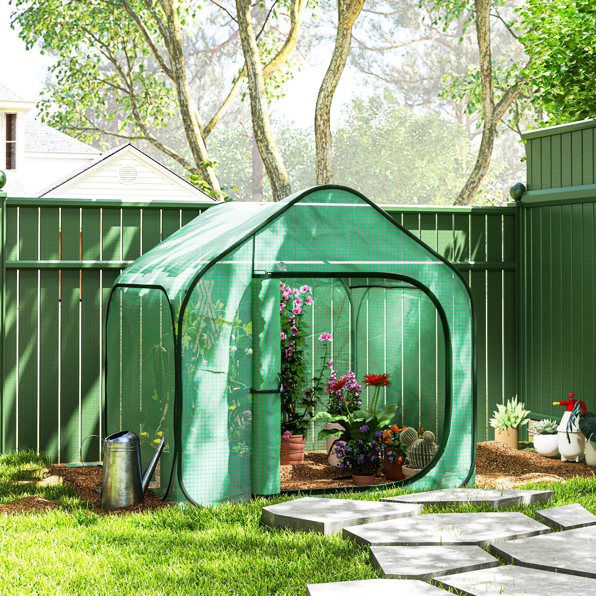 Maison Chic - Mini serre pop-up petite serre légumes plante fleurs avec porte à fermeture éclair en PE 150x148x148 cm vert - Image 4