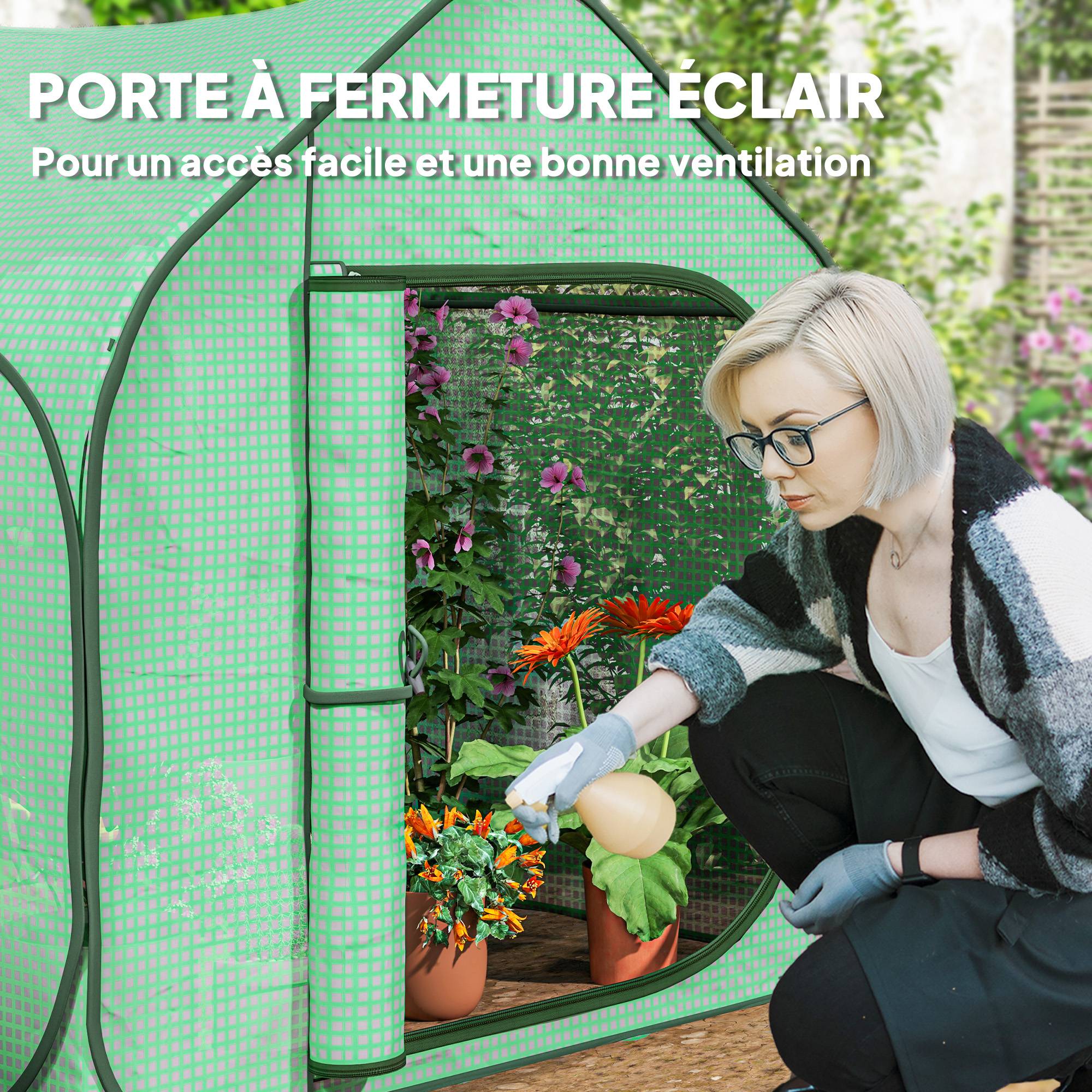 Maison Chic - Mini serre pop-up petite serre légumes plante fleurs avec porte à fermeture éclair en PE 150x148x148 cm vert - Image 7