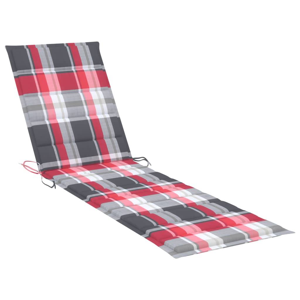 Helloshop26 - Transat chaise longue bain de soleil lit de jardin terrasse meuble d'extérieur avec coussin à carreaux rouge bois de teck solide - Image 9