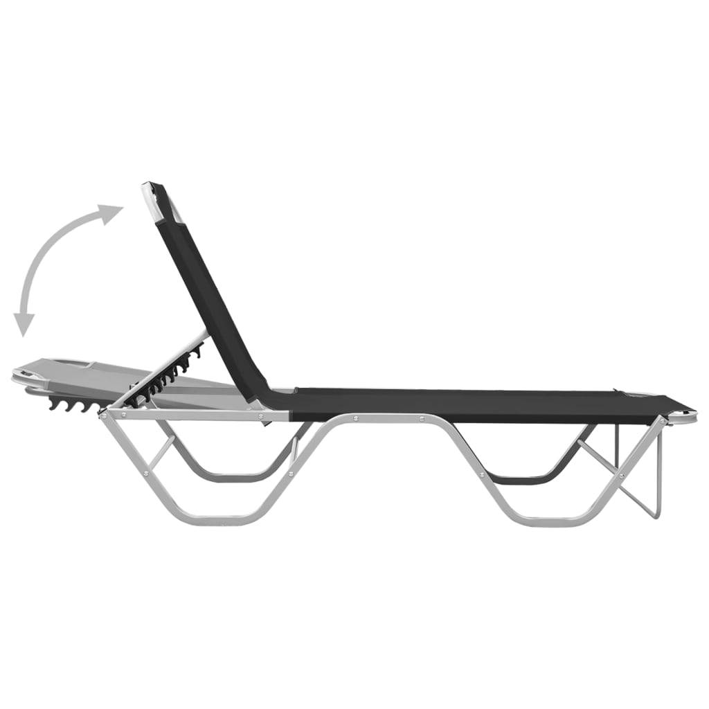 Helloshop26 - Transat chaise longue bain de soleil lit de jardin terrasse meuble d'extérieur aluminium et textilène noir - Image 5