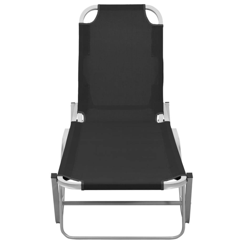Helloshop26 - Transat chaise longue bain de soleil lit de jardin terrasse meuble d'extérieur aluminium et textilène noir - Image 3
