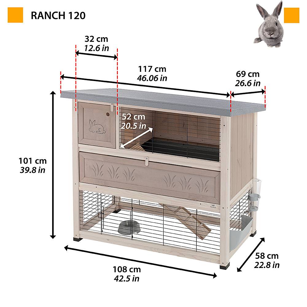 Ferplast - Ferplast Cage pour Lapins à Deux étages RANCH 120 en bois FSC, d'extérieur, avec Accessoires et Maison de lapin - Image 2