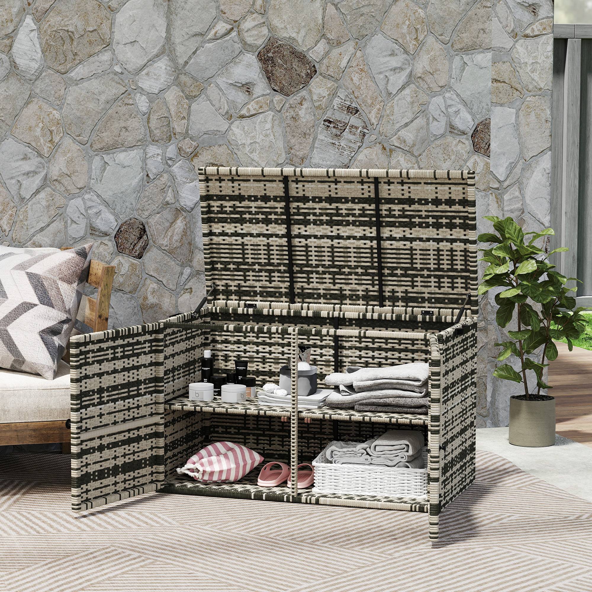 Coffre de jardin résine tressée gris 118 x 57 x 69 cm - PANGIVO - Image 4