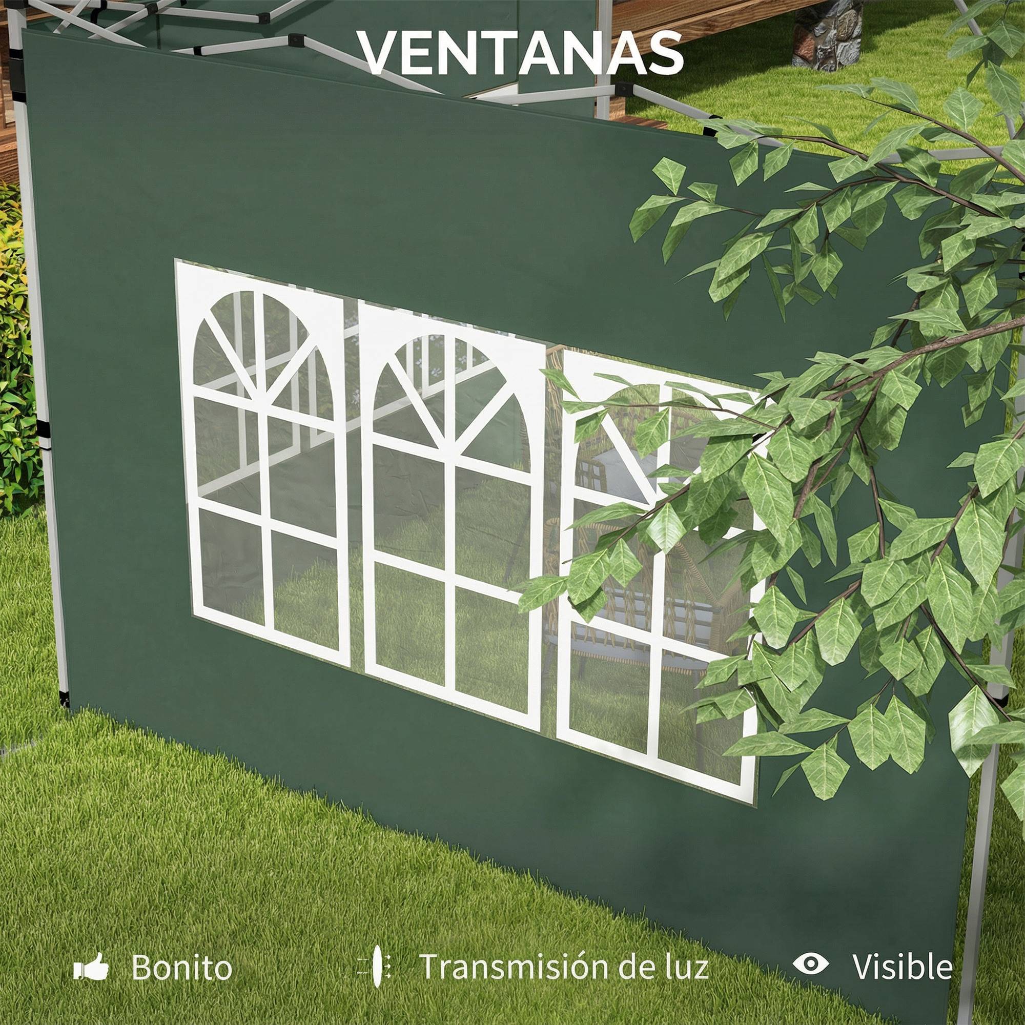 Parois Latérales Tissu Oxford pour Tonnelle Jardin avec Fenêtre 295x195 cm Vert - ComfortXL Outdoor Living - Image 8