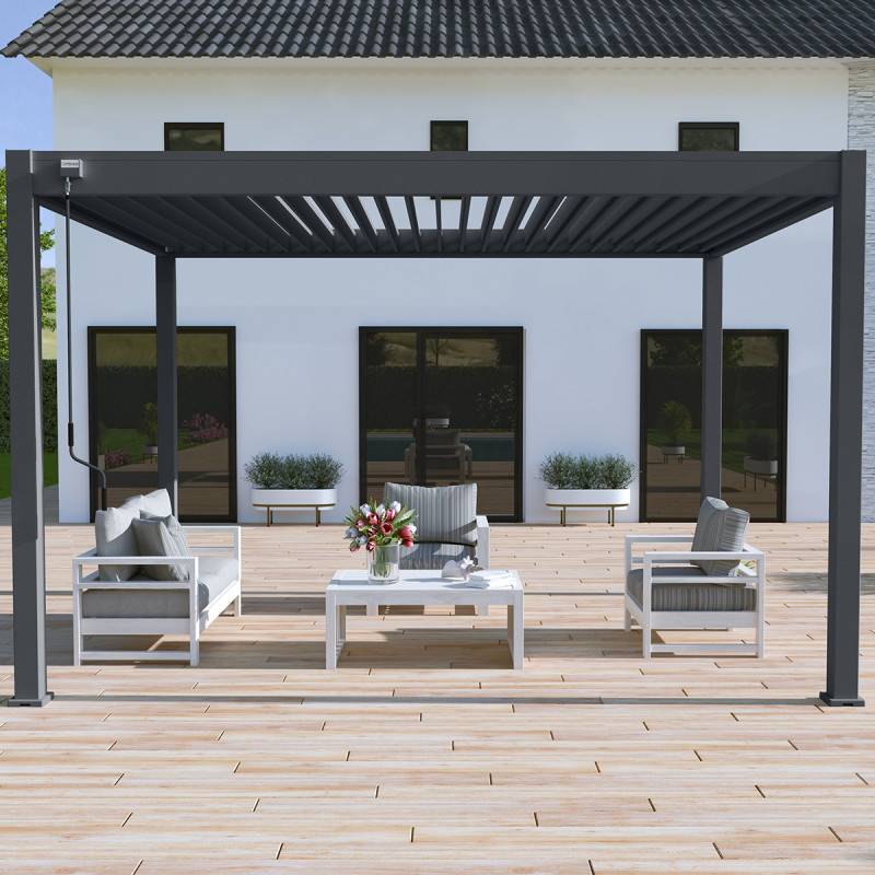 Ombrea - Pergola bioclimatique Ombréa autoportante VS 3x4M Anthracite + 1 store 4M anthracite - Image 1