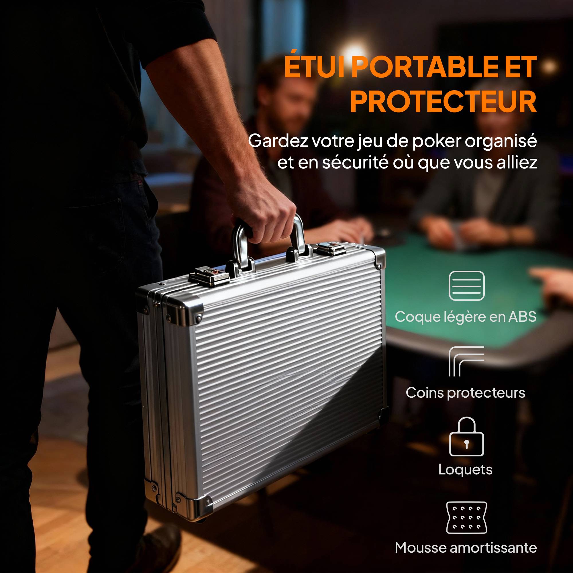Mallette de poker coffret de poker complet 400 jetons, boîtier en ABS, cartes à jouer, dés, dealer, tapis, clés - Image 8