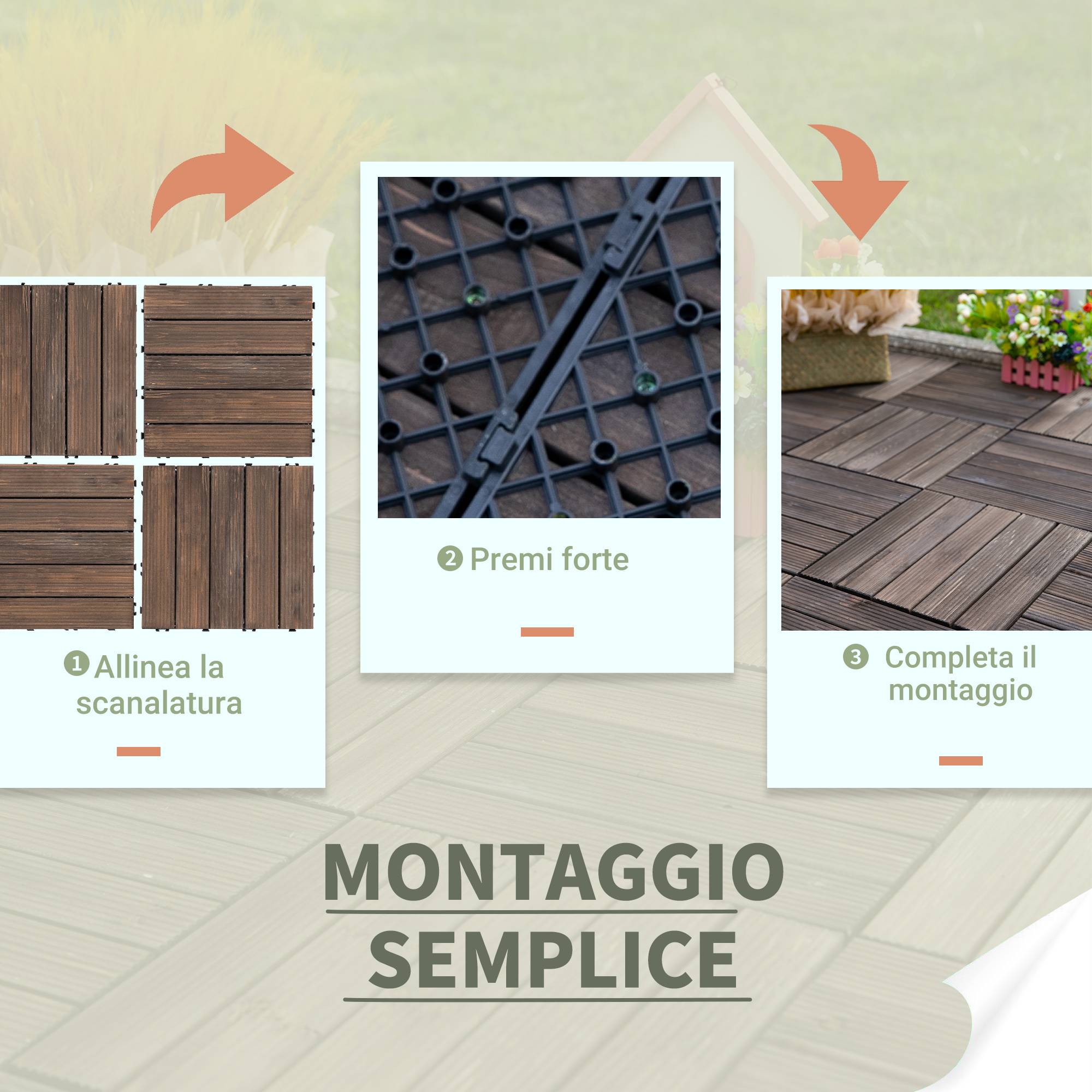 ComfortXL - Dalles de terrasse clipsables en bois de sapin et PVC noir 30 x 30 cm lot de 27 pour extérieur antidérapant - Image 5