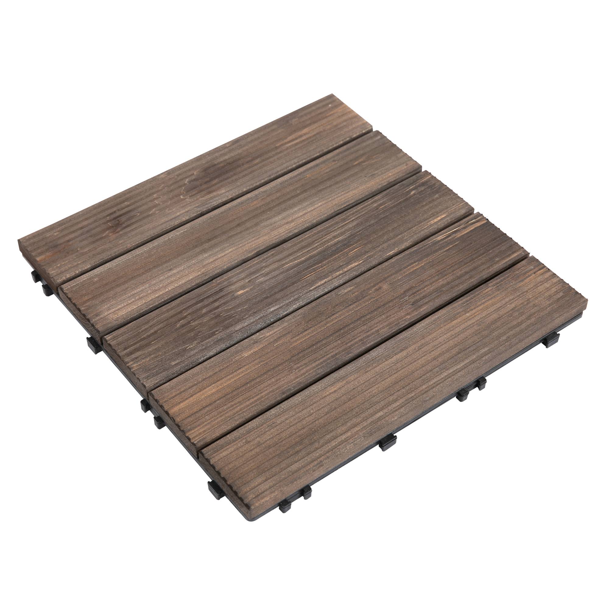 ComfortXL - Dalles de terrasse clipsables en bois de sapin et PVC noir 30 x 30 cm lot de 27 pour extérieur antidérapant - Image 2