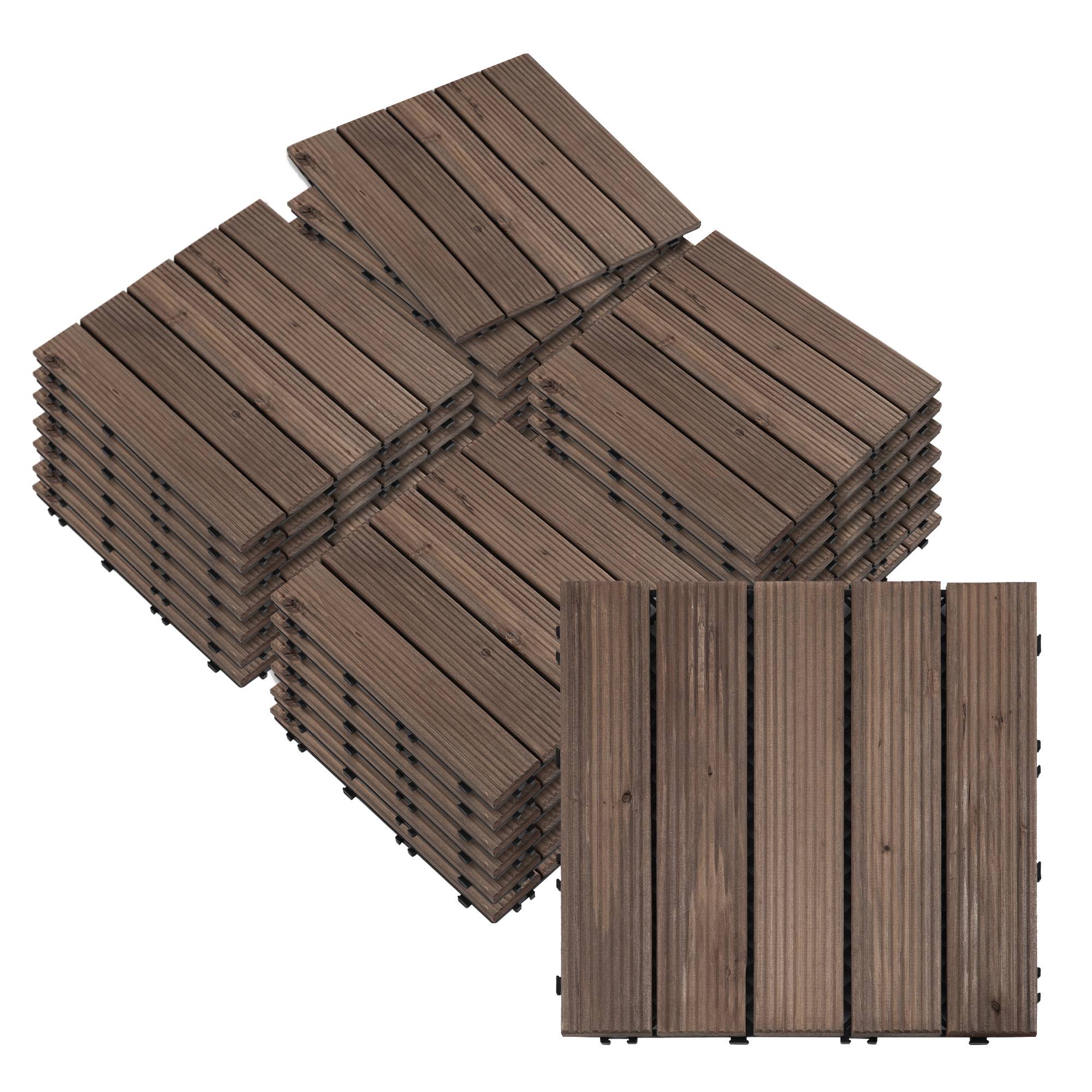 ComfortXL - Dalles de terrasse clipsables en bois de sapin et PVC noir 30 x 30 cm lot de 27 pour extérieur antidérapant - Image 10