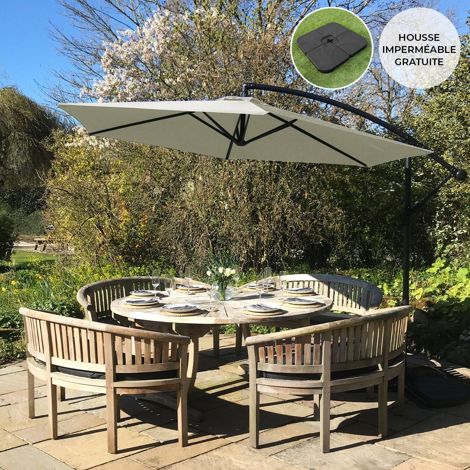 Monstershop - Parasol Cantilever Crème & Base Carrée 3m x 3m x 2.5m - Image 2