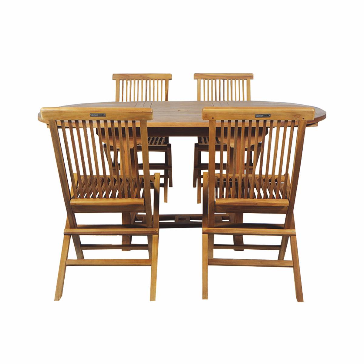 Salon de jardin en teck grade C Lombok : table ronde + 4 chaises - Cémonjardin - Image 1