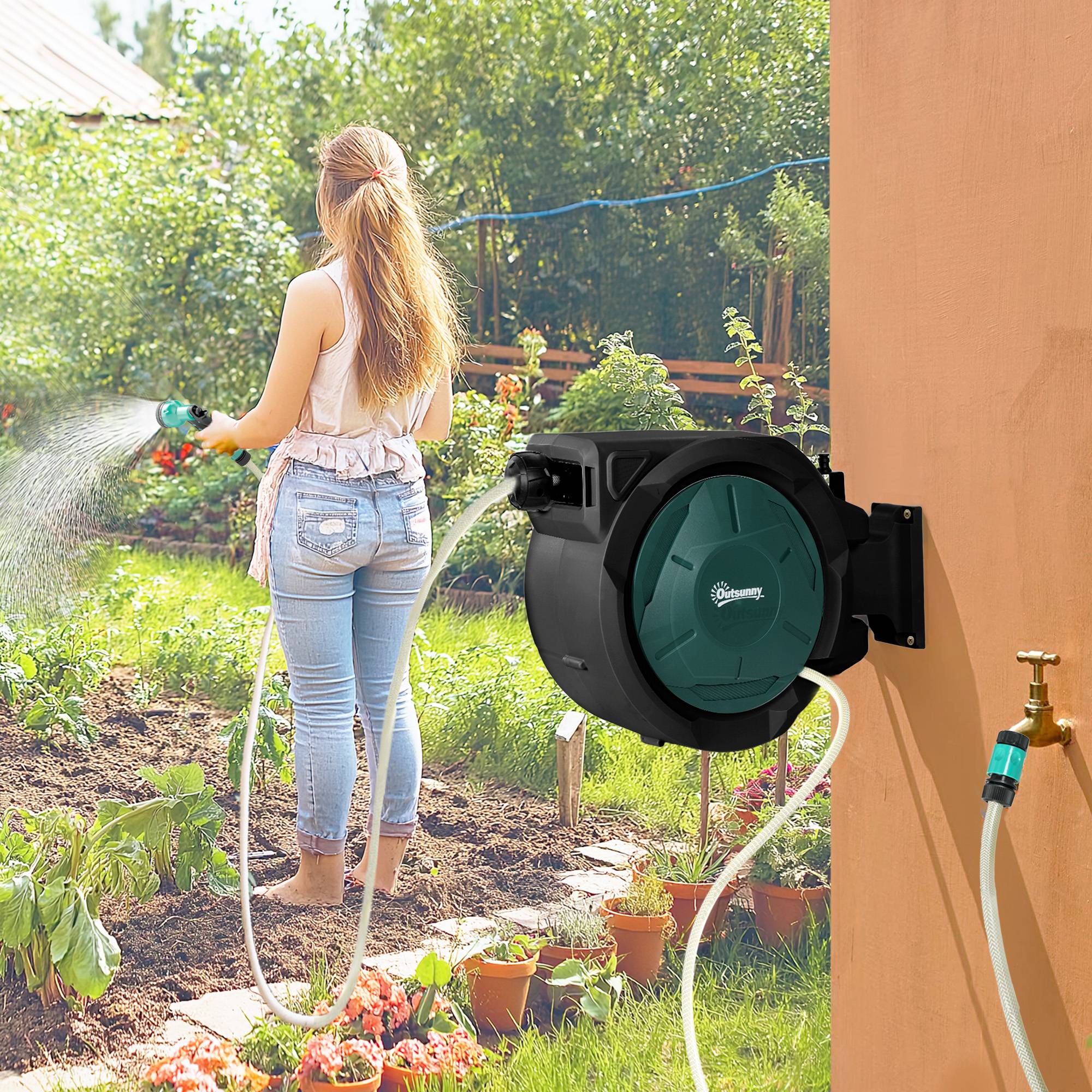 Enrouleur Tuyau Arrosage Mural 30 m x Ø 15 mm Dévidoir Automatique de Tuyaux d'Eau Rétractable Automatique vert - Image 3