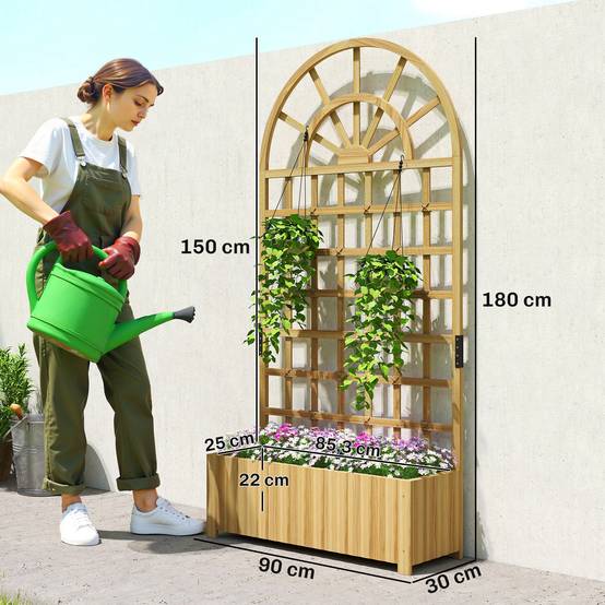 Bac Fleurs Treillis Bois Sapin Extérieur Maintien Grimpantes 90x30x180cm Naturel - ComfortXL Outdoor Living - Image 5