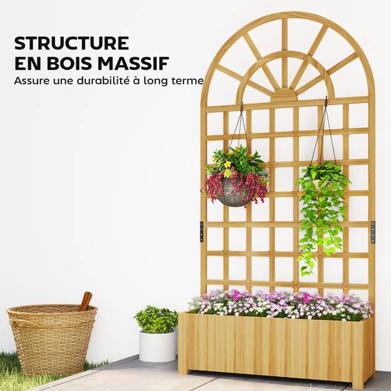 Bac Fleurs Treillis Bois Sapin Extérieur Maintien Grimpantes 90x30x180cm Naturel - ComfortXL Outdoor Living - Image 9
