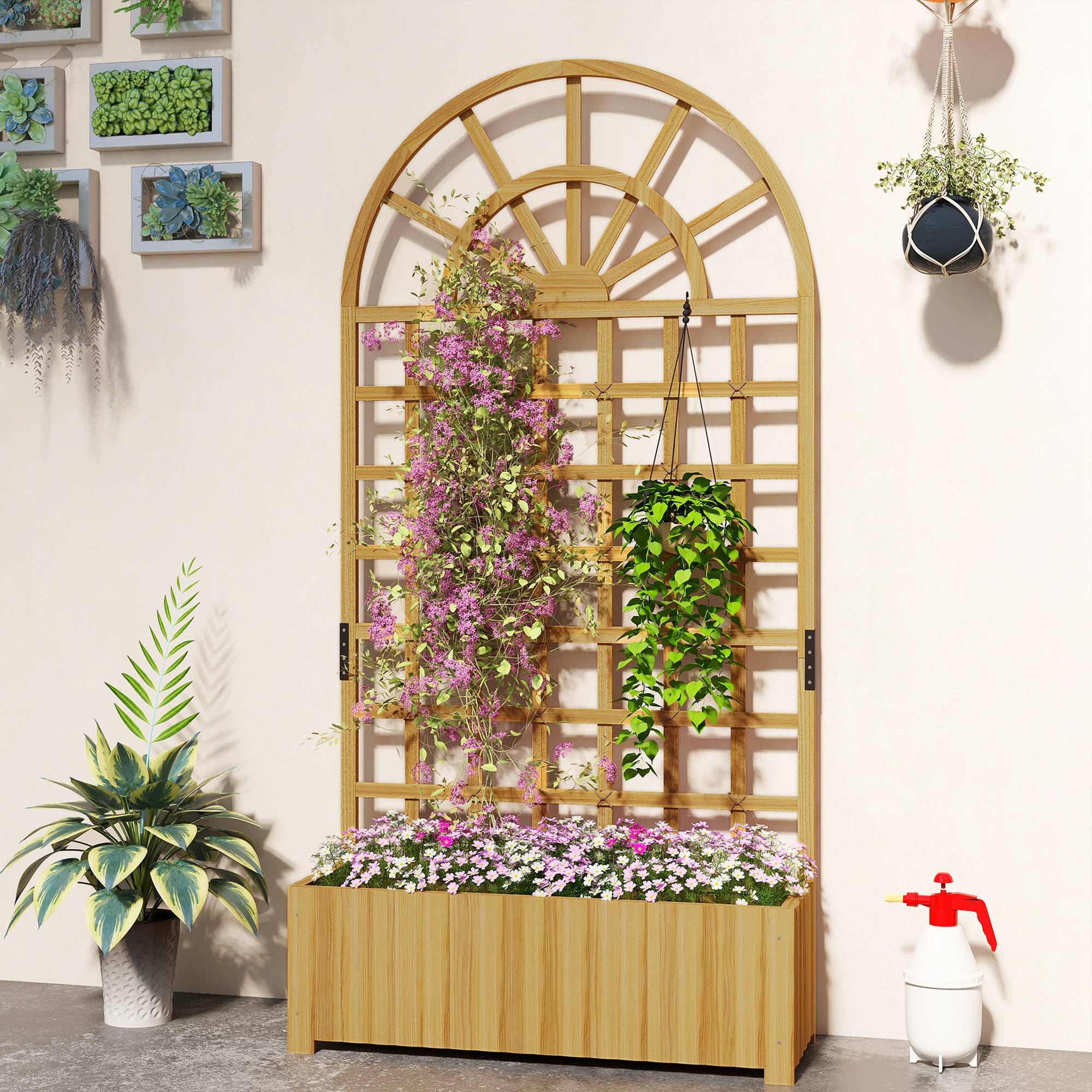Bac Fleurs Treillis Bois Sapin Extérieur Maintien Grimpantes 90x30x180cm Naturel - ComfortXL Outdoor Living - Image 4