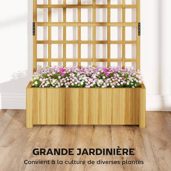 Bac Fleurs Treillis Bois Sapin Extérieur Maintien Grimpantes 90x30x180cm Naturel - ComfortXL Outdoor Living - Image 7