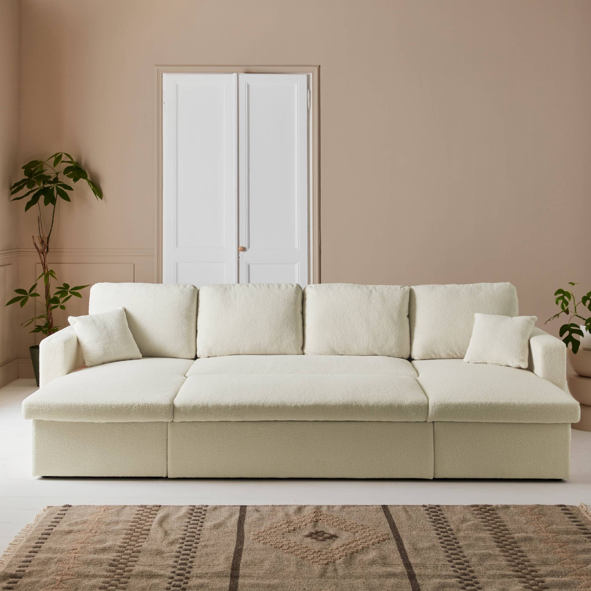 sweeek - Canapé panoramique convertible 4 places tissu bouclette. Urban. L 281 x P 142 x H 86cm | sweeek - Image 3