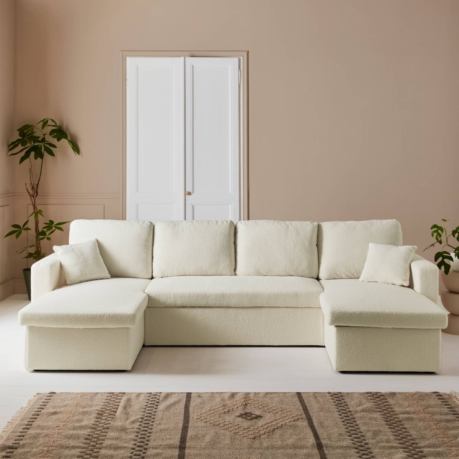 sweeek - Canapé panoramique convertible 4 places tissu bouclette. Urban. L 281 x P 142 x H 86cm | sweeek - Image 1